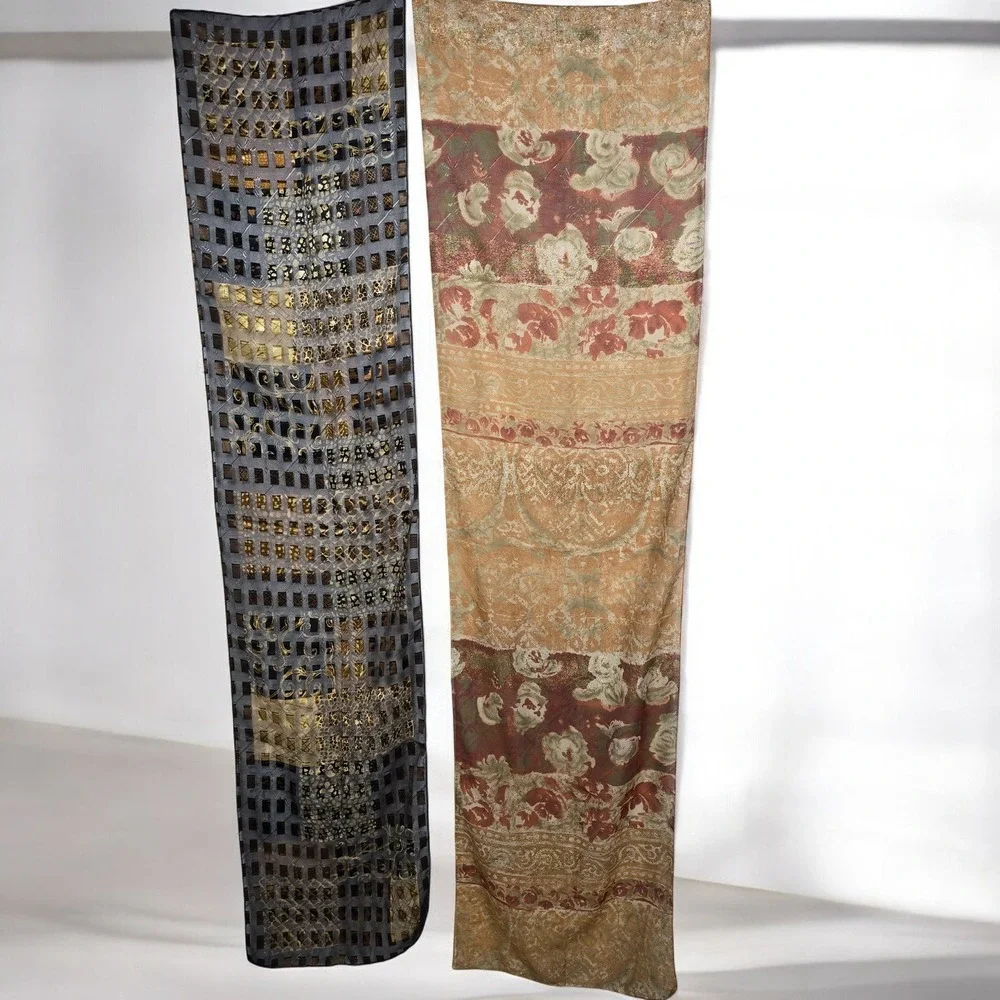 Sheer Scarves Lot of 5 Floral Geometric Print‎ Accent Woman Fashion Accessories
